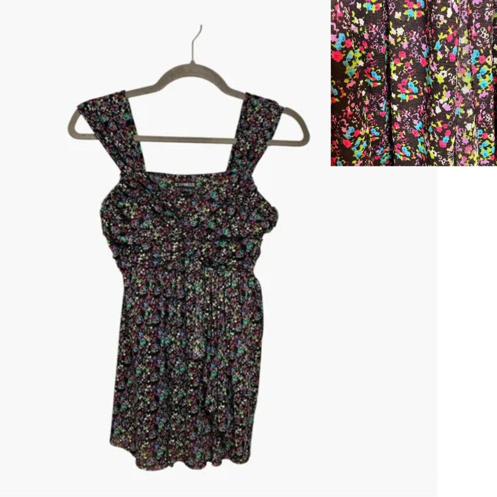 Express Black Colorful Floral Babydoll Tank Top Y2K Style Size Small